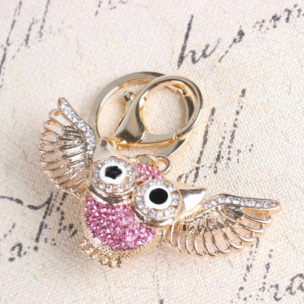 Pink Winged Owl Rhinestone Crystal Key Chain for Purse and Car Key Ring  -  GeraldBlack.com