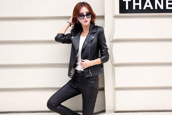 Pinky Is Black Plus Size S-3XL Fashion Women's Leather Slim Short Coat - SolaceConnect.com