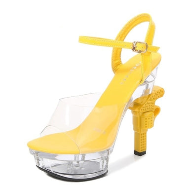 Pistol High Heel Solid Pumps for Women Rhinestones LED Glowing Sexy Sandals  -  GeraldBlack.com