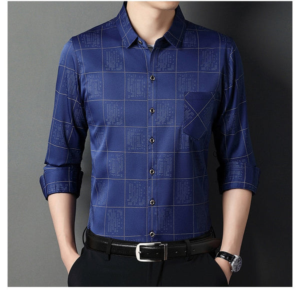 plaid big pocket shirts for men clothing fashion long sleeve luxury dress casual clothes jersey  -  GeraldBlack.com