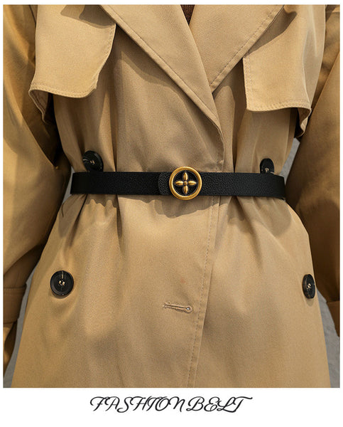 Plum Blossom Buckle Fashion Ladies Belt Round Buckle All-Match Solid Color Belt For Jeans Trench  -  GeraldBlack.com