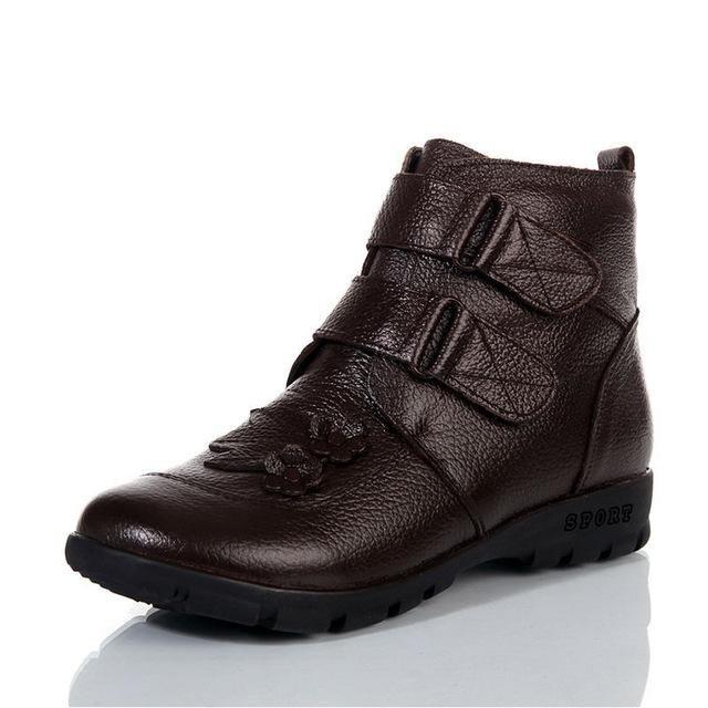 Plus Size 35-43 Winter Women's Warm Genuine Leather Flat Snow Boots - SolaceConnect.com