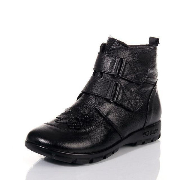 Plus Size 35-43 Winter Women's Warm Genuine Leather Flat Snow Boots - SolaceConnect.com