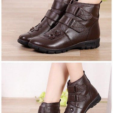 Plus Size 35-43 Winter Women's Warm Genuine Leather Flat Snow Boots  -  GeraldBlack.com
