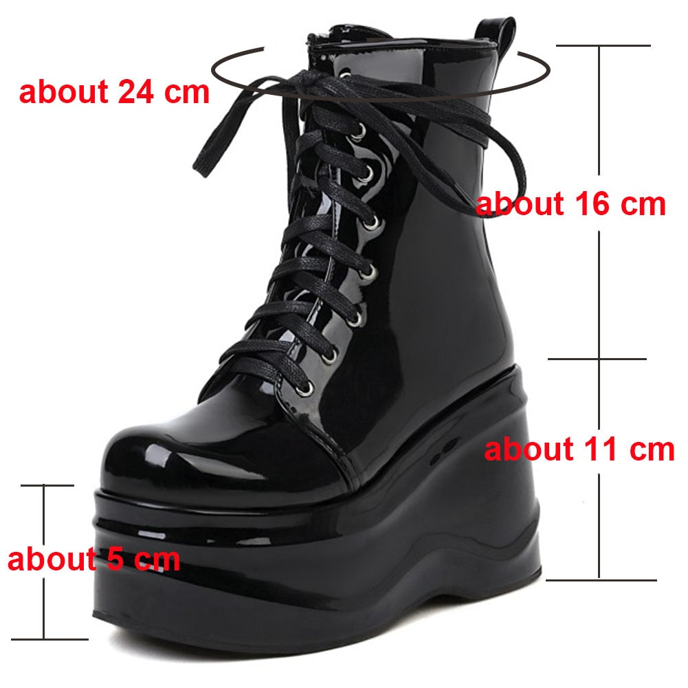 Plus Size 44 High Heels Women Boots Lace Up Ankle Platform Shoes Punk Gothic Fashion Cool Comfy Motorcycle Boots  -  GeraldBlack.com