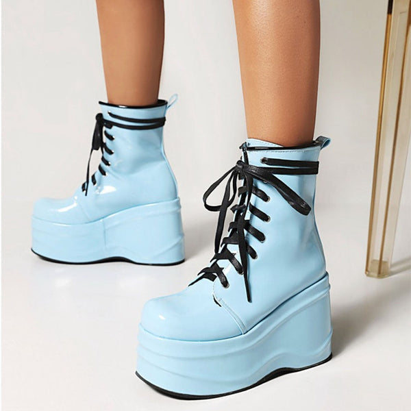 Plus Size 44 High Heels Women Boots Lace Up Ankle Platform Shoes Punk Gothic Fashion Cool Comfy Motorcycle Boots  -  GeraldBlack.com