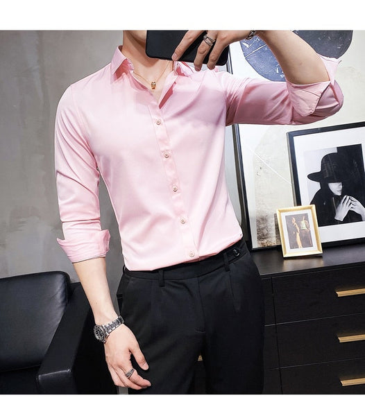 Plus Size British Style Slim Fit Formal Casual Long Sleeve Shirt for Men  -  GeraldBlack.com