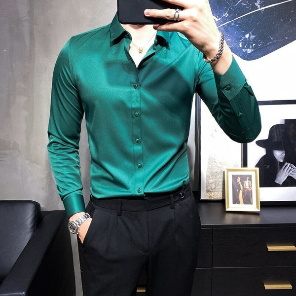 Plus Size British Style Slim Fit Formal Casual Long Sleeve Shirt for Men  -  GeraldBlack.com
