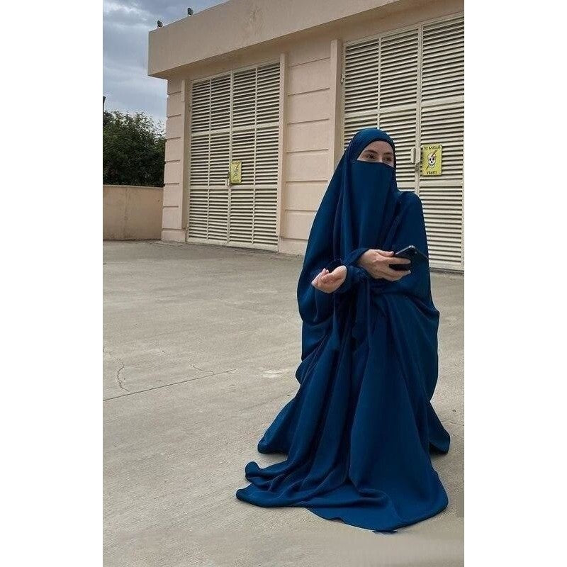 Plus Size Dubai Muslim Women's Ramadan Prayer 2pcs Hijab with Skirt Dress  -  GeraldBlack.com