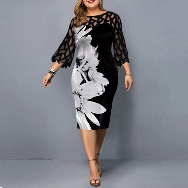 Plus Size Women's Summer Dress Elegant Floral Print Casual Dress Mesh Sleeve Birthday Club Party big - SolaceConnect.com