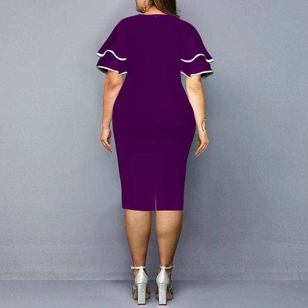Women Bodycon Dress Plus Size Evening Party Dress Elegant Geometric Print Layered Bell Sleeve Casual - SolaceConnect.com