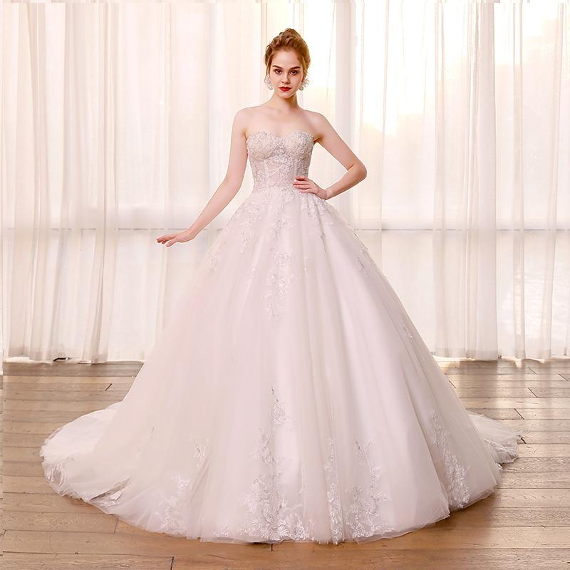 Plus Size Lace Sweetheart Floor Length Bridal Gowns with Court Train  -  GeraldBlack.com