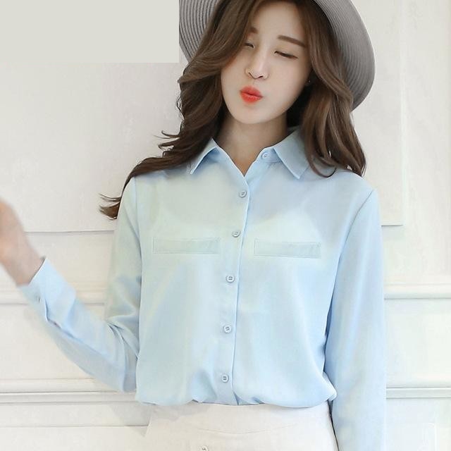 Plus Size Ladies Blouses Casual Women's Long Sleeved Solid Shirt - SolaceConnect.com