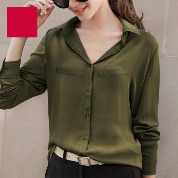 Plus Size Ladies Blouses Casual Women's Long Sleeved Solid Shirt - SolaceConnect.com