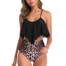 Plus Size Leopard Print Ruffle High Waist Padded Women Swim Suit 2 Pieces  -  GeraldBlack.com