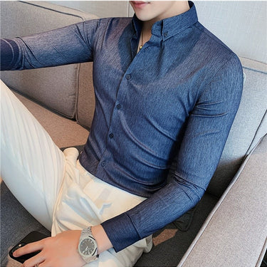 Plus Size Luxury Gentlemen Stretched Slim Fit Casual Shirt for Men  -  GeraldBlack.com