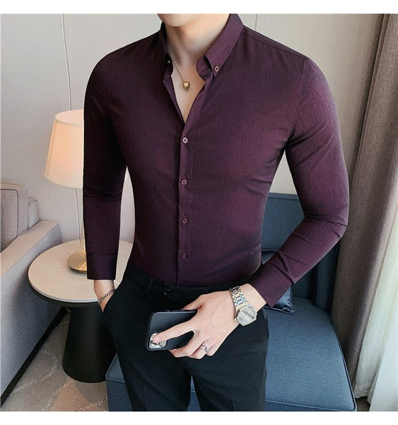 Plus Size Luxury Gentlemen Stretched Slim Fit Casual Shirt for Men  -  GeraldBlack.com