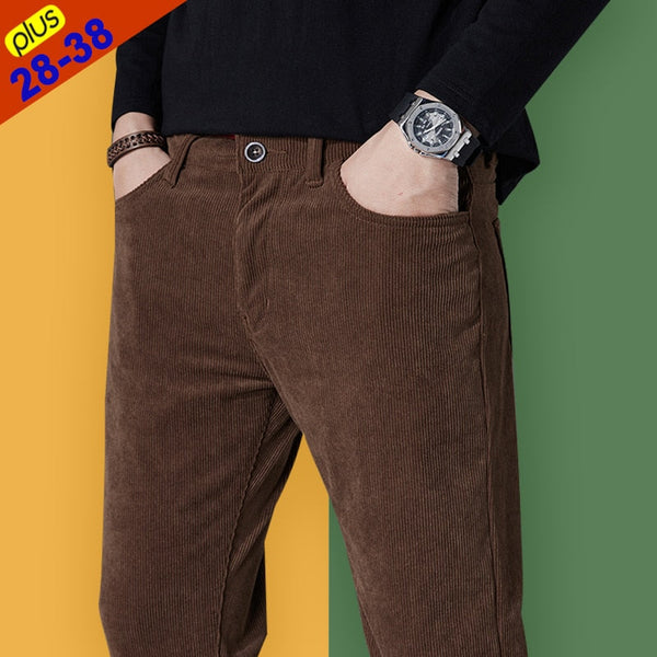 Plus Size Men's Casual Corduroy Business Pants Trousers Regular Fit Trousers  Bottoms Clothes  -  GeraldBlack.com