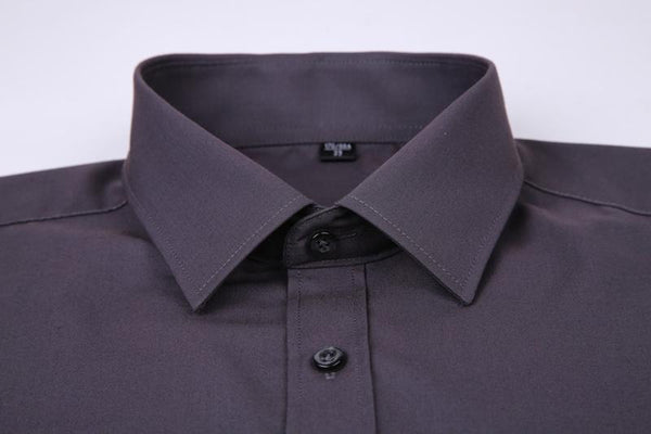 Plus Size Men's Solid Black White Blue Gray Color Business Shirt - SolaceConnect.com