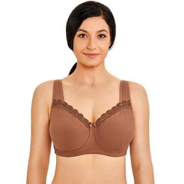 Plus Size Nutmeg Brown Color Wirefree Non Padded Full Coverage Lace Bra - SolaceConnect.com