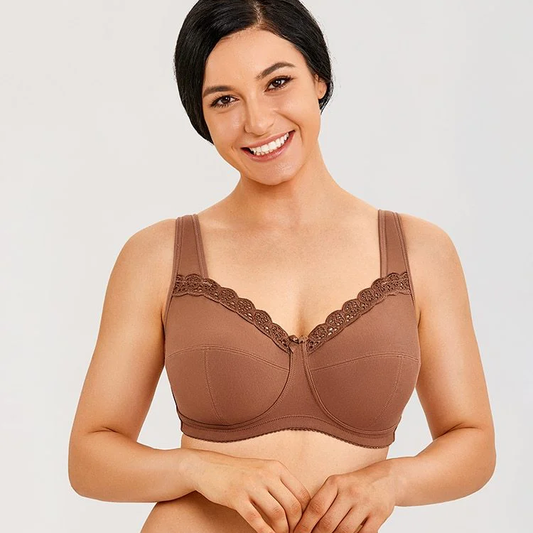Plus Size Nutmeg Brown Color Wirefree Non Padded Full Coverage Lace Bra  -  GeraldBlack.com