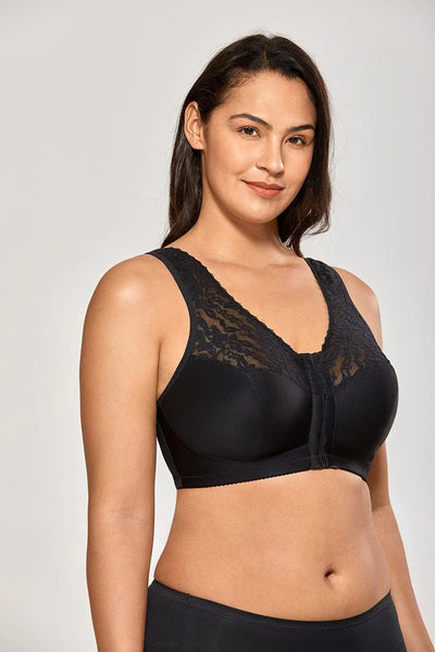 Plus Size Nutmeg Brown Lace Full-Figure Wireless Front Closure Racerback Bra - SolaceConnect.com