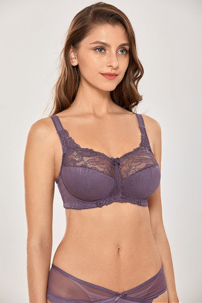 Plus Size Olive Green Floral Lace Full-Coverage Wireless Unlined Bra - SolaceConnect.com