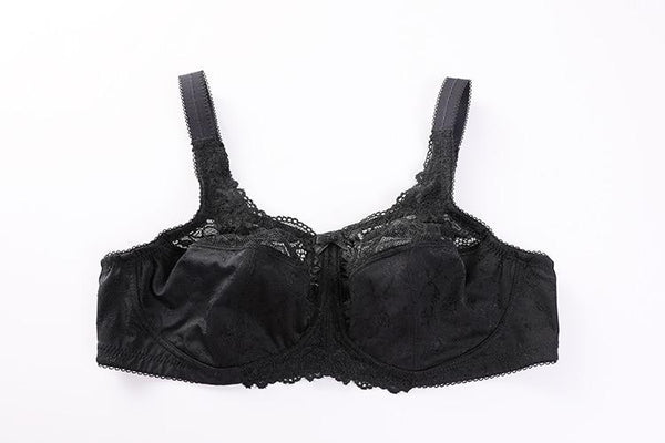 Plus Size Olive Green Floral Lace Full-Coverage Wireless Unlined Bra - SolaceConnect.com