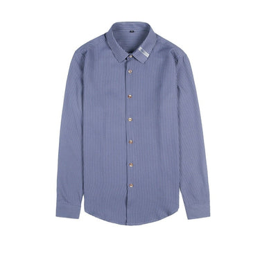 Plus Size Ribbon Decor Collar Long Sleeve Striped Slim Shirt for Men  -  GeraldBlack.com