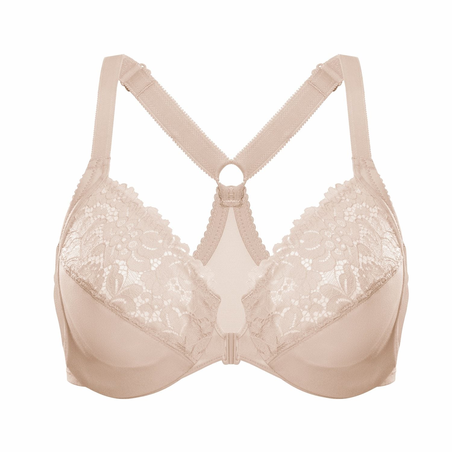 Plus Size Rose Smoked Color Full Figure Front Close Non-Padded Lace T-shirt Bra  -  GeraldBlack.com