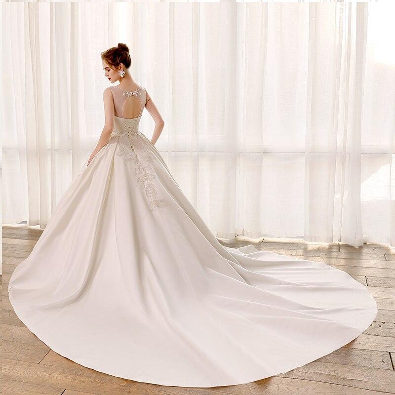 Plus Size Satin Sleeveless Sheer Neck Ball Gown Wedding Dresses  -  GeraldBlack.com