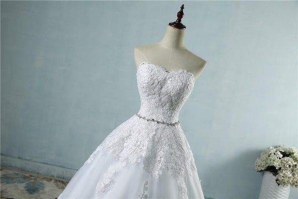 Plus Size Sexy White Ivory Lace Flower Maxi Sweetheart Wedding Dress - SolaceConnect.com