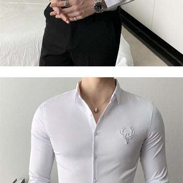 Plus Size Slim Fit Long Sleeve Embroidery Men's British Style Formal Shirt  -  GeraldBlack.com
