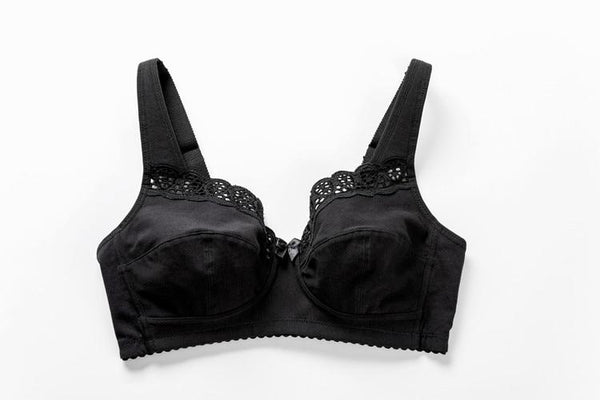 Plus Size Soft Full Coverage Black Lace Wire Free Non Padded Cotton Bra - SolaceConnect.com
