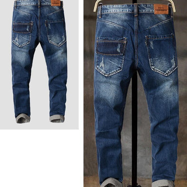 Plus Size Straight Patchwork Jeans Hip Hop Mens Clothing Leisure Denim Pants Elasticity Jean Stitching Clothes Trousers  -  GeraldBlack.com