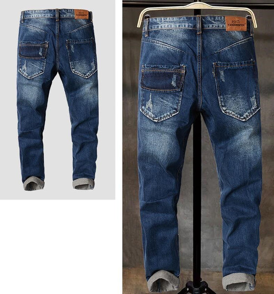 Plus Size Straight Patchwork Jeans Hip Hop Mens Clothing Leisure Denim Pants Elasticity Jean Stitching Clothes Trousers  -  GeraldBlack.com