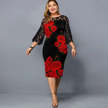 Plus Size Streetwear Style Women's Floral Printed Patchwork Pullover Dress  -  GeraldBlack.com