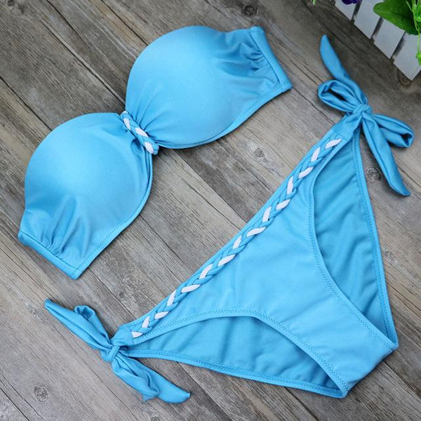 Plus Size Striped Two-piece Beachwear Bikinis Swim Set for Women - SolaceConnect.com