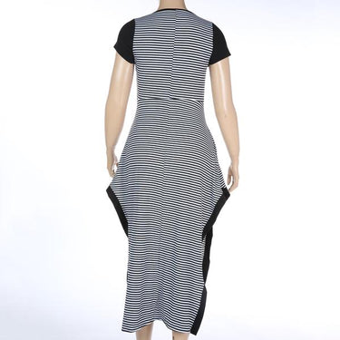 Big size 6XL Fat MM Woman dress Summer casual black and white stripe split dresses plus size women - SolaceConnect.com