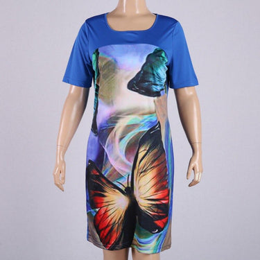 Plus Size Summer Women's Cute Butterfly Printed Short Sleeves Loose Dress  -  GeraldBlack.com