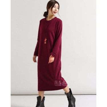 Plus Size Velvet Thickening Thermal Basic Long Dress for Women  -  GeraldBlack.com
