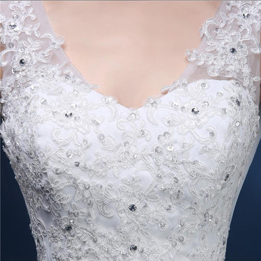 Plus Size White Ivory Lace Up Corset Wedding Dress with Sequins Beads - SolaceConnect.com
