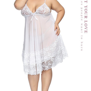 Plus Size White Night Gown Sexy Lace Lingerie Sleepwear for Ladies - SolaceConnect.com