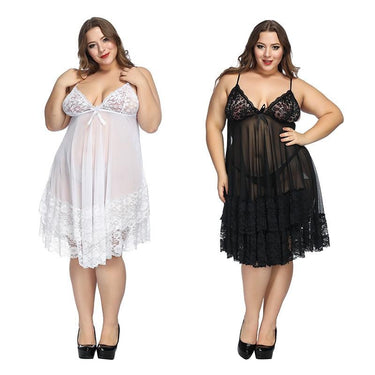 Plus Size White Night Gown Sexy Lace Lingerie Sleepwear for Ladies  -  GeraldBlack.com