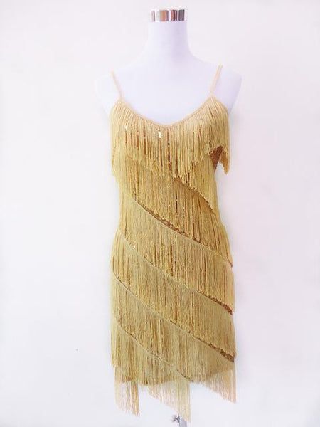 Plus Size Woman's 1920s Gold Vintage Flapper Fringe Sequin Party Dress - SolaceConnect.com
