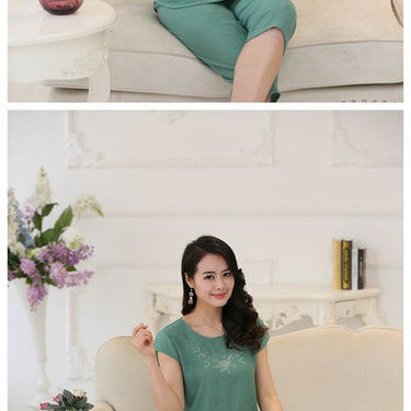 Plus Size Women's Cotton Short Sleeve Pyjamas Home Clothes Sleepwear Set - SolaceConnect.com