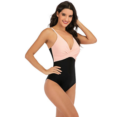 Plus Size Women's Push Up Bra Halter Patchwork Onepiece Swimming Suit  -  GeraldBlack.com