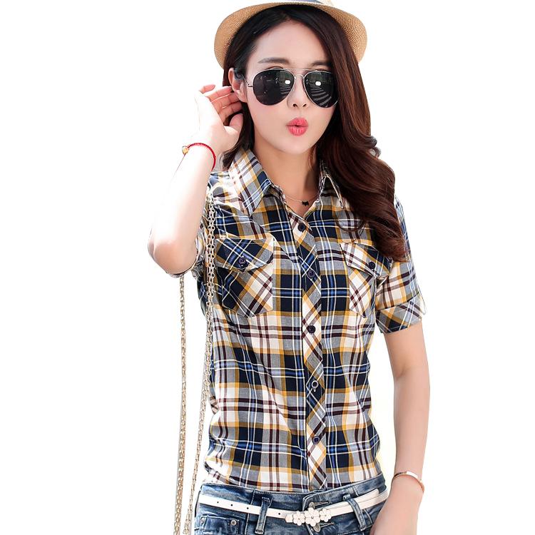 Plus Size Women’s Short-Sleeved Plaid Print Summer Style Casual Blouses  -  GeraldBlack.com