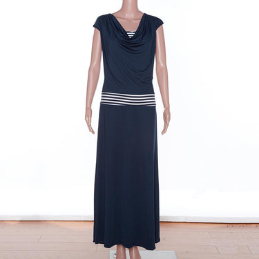 Plus Size Women's Summer Stripes Patchwork Short Sleeves Long Dress  -  GeraldBlack.com