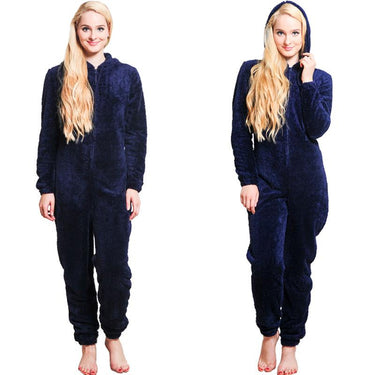 Plus Size Women's Winter Warm Fluffy Fleece Hooded Overall Onesies - SolaceConnect.com